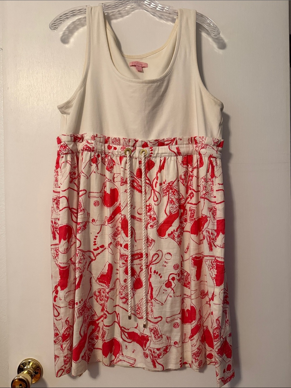 Lilly Pulitzer Spin the Bottle White Red Tank Dress Printed XL Summer Americana